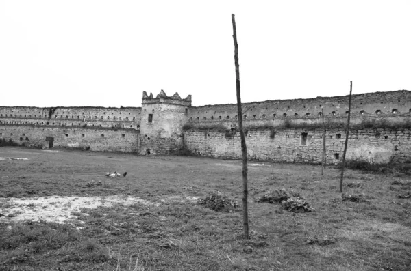 Vue Sur Les Ruines Vieux Bâtiments Avec Pelouse — Photo