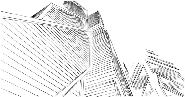 Szkic Sztuki Projekt Geometrycznych Budynków Architektonicznych — Zdjęcie stockowe