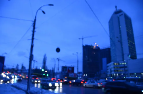 Lumières Abstraites Floues Fond Ville Dans Nuit — Photo