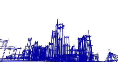 Arkaplanda mimari bina 3d illüstrasyon