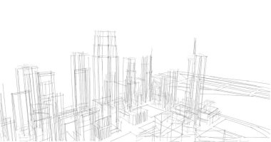 Arkaplanda mimari bina 3d illüstrasyon