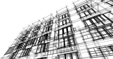 Mimari sanat konseptinde soyut çizgiler, minimum geometrik şekiller. 