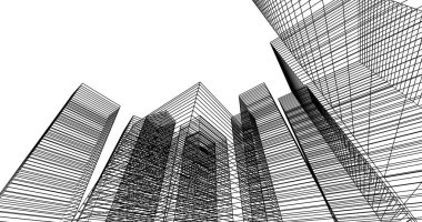 Arkaplanda mimari bina 3d illüstrasyon