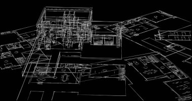 Mimari sanat konseptinde soyut çizgiler, minimum geometrik şekiller. 