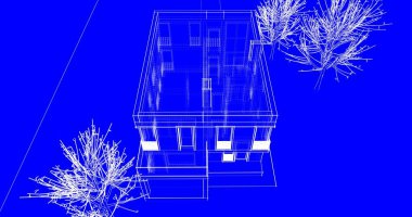 Arkaplanda mimari bina 3d illüstrasyon