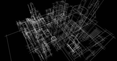 Arkaplanda mimari bina 3d illüstrasyon