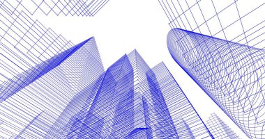 Arkaplanda mimari bina 3d illüstrasyon