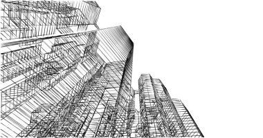 Arkaplanda mimari bina 3d illüstrasyon