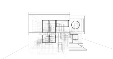 Arkaplanda mimari bina 3d illüstrasyon