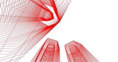 3d mimari duvar kağıdı tasarımı, dijital bina çizimi 