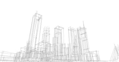 Arkaplanda mimari bina 3d illüstrasyon