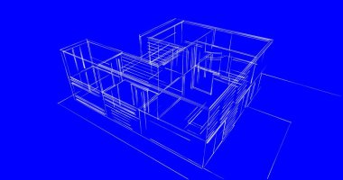 Arkaplanda mimari bina 3d illüstrasyon