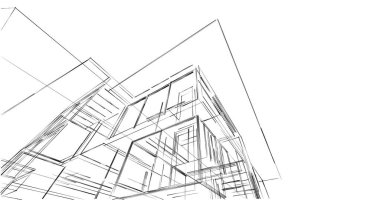 Mimari sanat konseptinde soyut çizgiler, minimum geometrik şekiller. 
