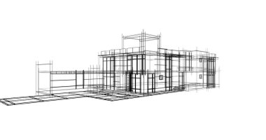 Arkaplanda mimari bina 3d illüstrasyon