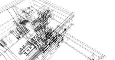 Mimari sanat konseptinde soyut çizgiler, minimum geometrik şekiller. 