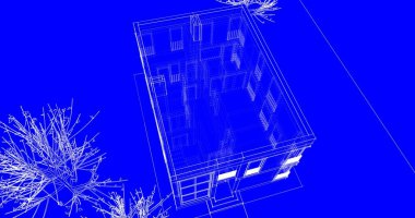 Arkaplanda mimari bina 3d illüstrasyon