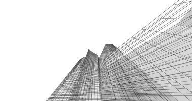 Arkaplanda mimari bina 3d illüstrasyon