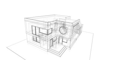 Arkaplanda mimari bina 3d illüstrasyon