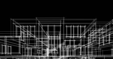 Arkaplanda mimari bina 3d illüstrasyon