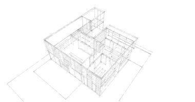 Arkaplanda mimari bina 3d illüstrasyon