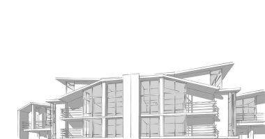 Arkaplanda mimari bina 3d illüstrasyon