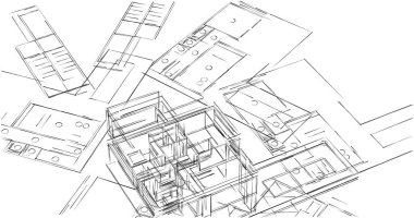 Mimari sanat konseptinde soyut çizgiler, minimum geometrik şekiller. 