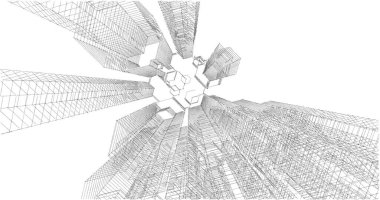 Arkaplanda mimari bina 3d illüstrasyon