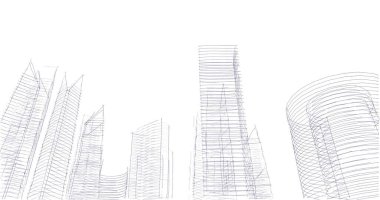 Arkaplanda mimari bina 3d illüstrasyon