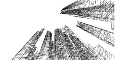 Arkaplanda mimari bina 3d illüstrasyon