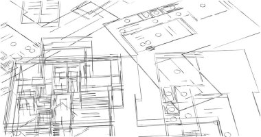 Mimari sanat konseptinde soyut çizgiler, minimum geometrik şekiller. 