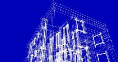 Arkaplanda mimari bina 3d illüstrasyon