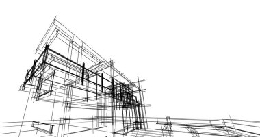 Arkaplanda mimari bina 3d illüstrasyon