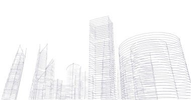 Arkaplanda mimari bina 3d illüstrasyon