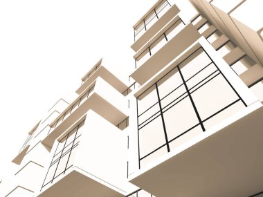 Arkaplanda mimari bina 3d illüstrasyon