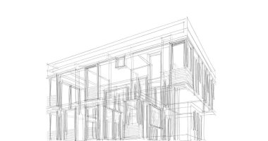 Arkaplanda mimari bina 3d illüstrasyon