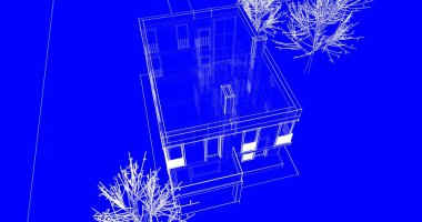 Arkaplanda mimari bina 3d illüstrasyon