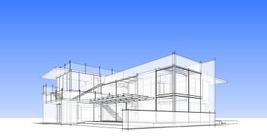 Arkaplanda mimari bina 3d illüstrasyon