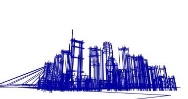 Arkaplanda mimari bina 3d illüstrasyon