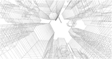 Arkaplanda mimari bina 3d illüstrasyon