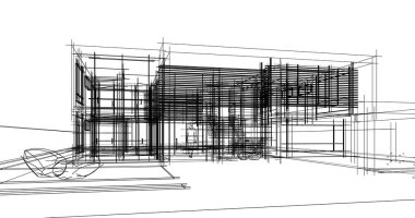 Arkaplanda mimari bina 3d illüstrasyon