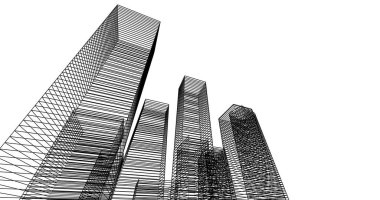 Arkaplanda mimari bina 3d illüstrasyon