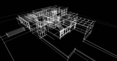 Arkaplanda mimari bina 3d illüstrasyon