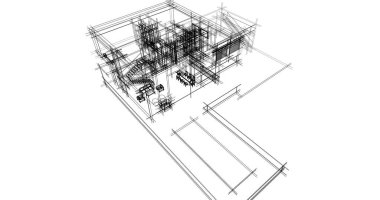 Mimari sanat konseptinde soyut çizgiler, minimum geometrik şekiller. 