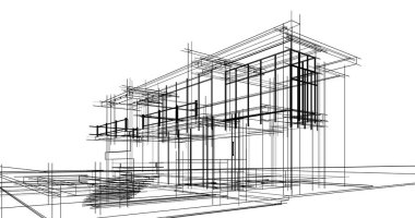 Arkaplanda mimari bina 3d illüstrasyon