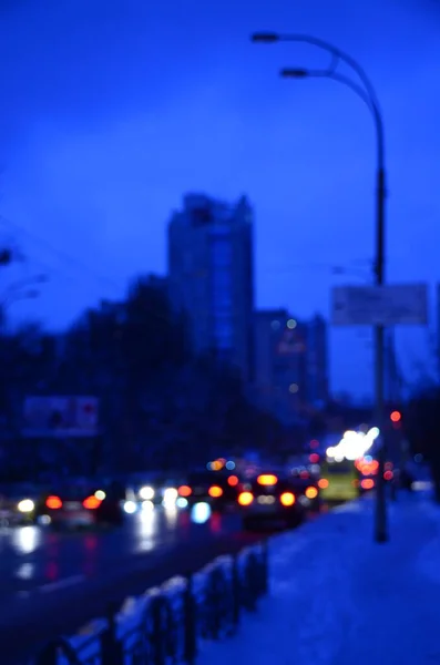 Lumières Abstraites Floues Fond Ville Dans Nuit — Photo