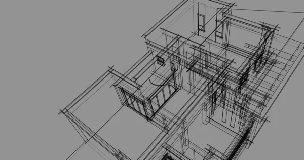 Elvont Rajzvonalak Építészeti Képzőművészetben Minimális Geometriai Formák — Stock Fotó