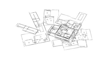 Mimari sanat konseptinde soyut çizgiler, minimum geometrik şekiller. 