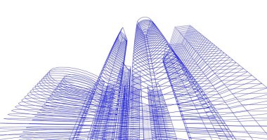 Arkaplanda mimari bina 3d illüstrasyon