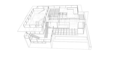 Arkaplanda mimari bina 3d illüstrasyon