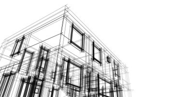 Arkaplanda mimari bina 3d illüstrasyon